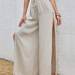 Beige Wide-Leg Pants